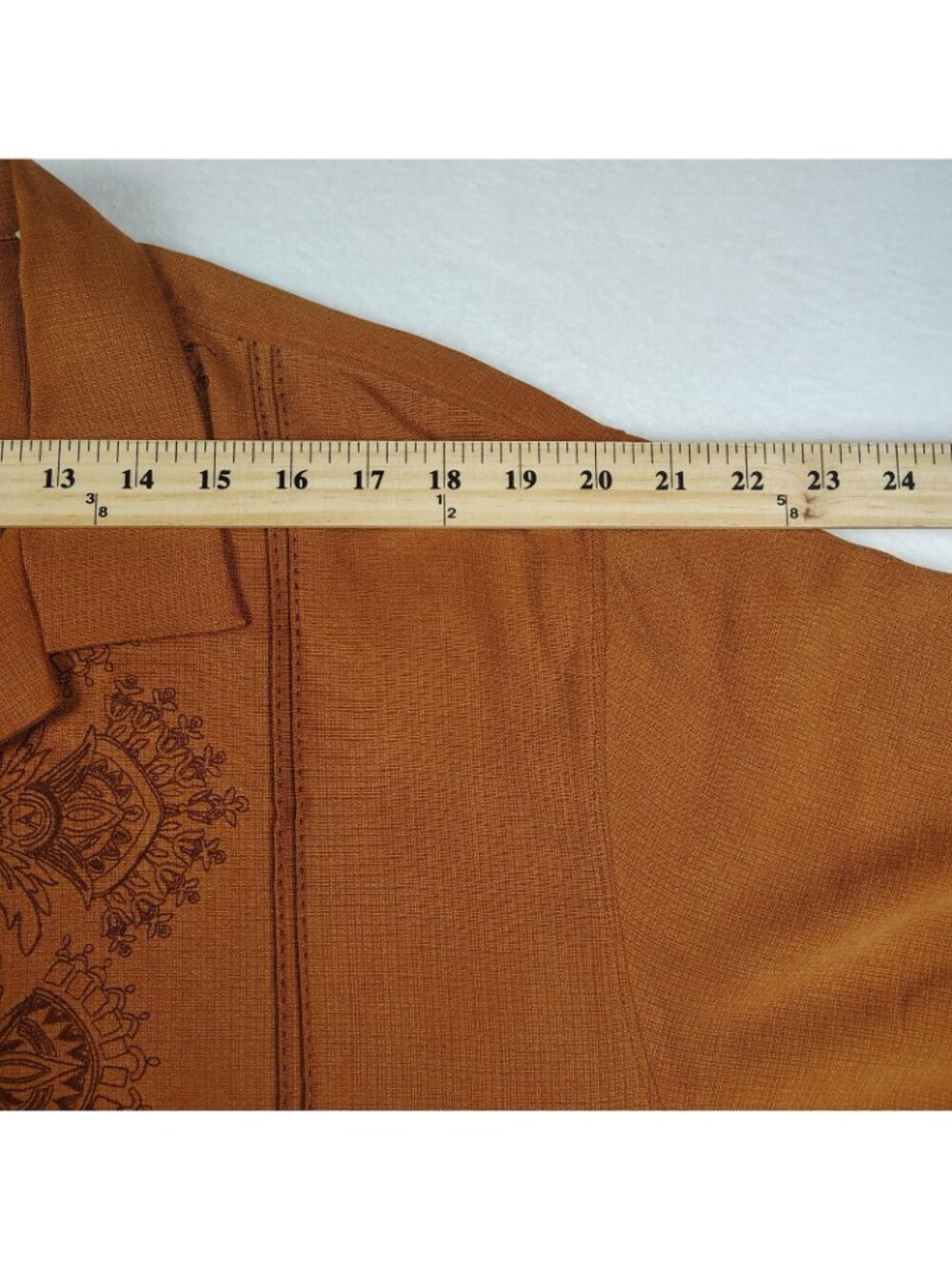 Tommy Bahama Silk Embroidered Shirt Mens Large Burnt Orange - Picture 9 of 10